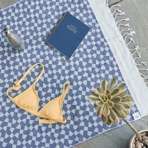 Blue Turkish Towel Wrap Beach Towel Picnic Blanket Diamond print Boho NWT